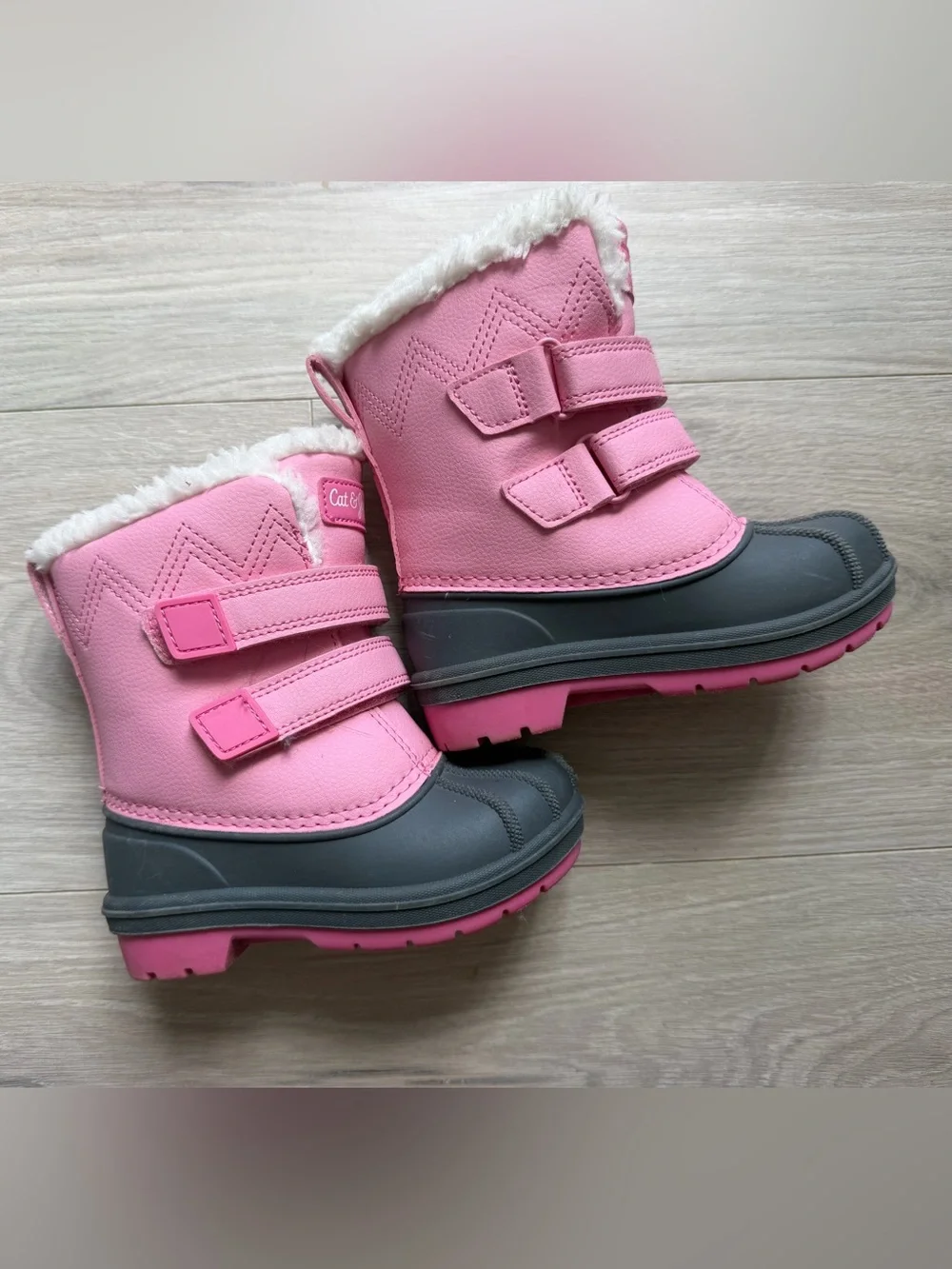 Cat & Jack Pink and Black Kids Snow Boots with Faux Fur